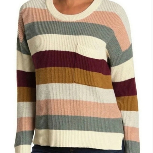 Madewell Thompson Colorblock Rainbow Striped Pocket Sweater Oversized Small - Picture 1 of 7
